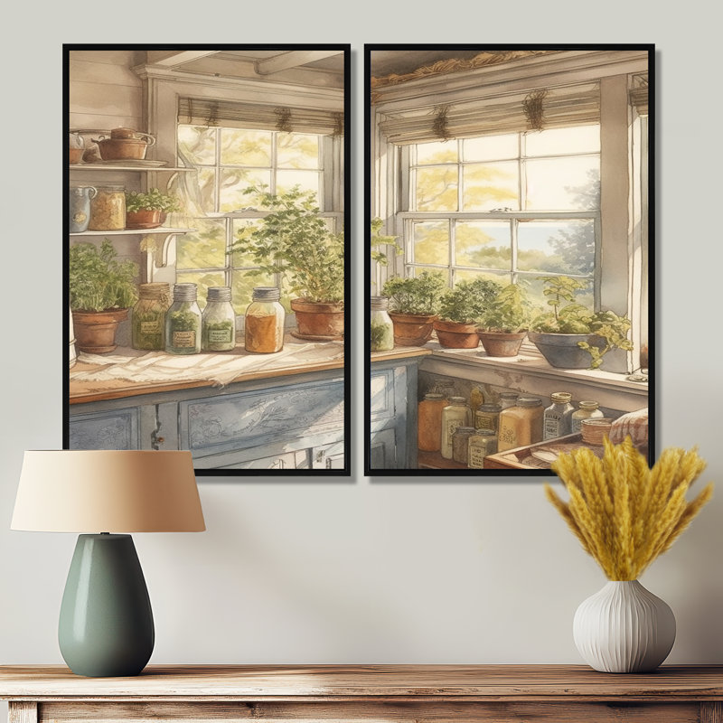 Old Farmhouse Kitchen I - Large Kitchen Wall Art 2 pièces, Noir, 36" H x 48" W, Reproduction encadrée sans passe-partout