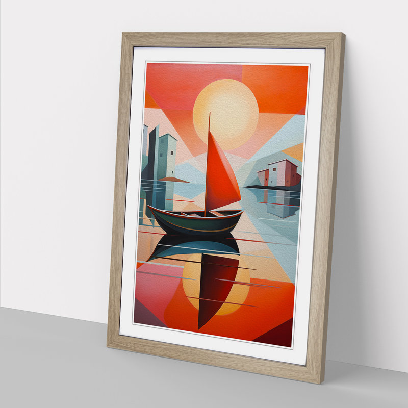 Boat on a Lake Constructivism - Framed Print, Oak Framed, 64cm H x 46cm W x 2cm D