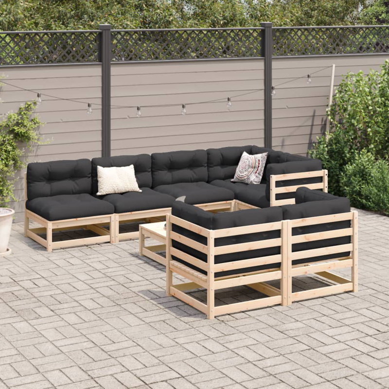 Ensemble de canapé de patio en bois massif 8 pièces Ophelia & Co., Pin naturel, Anthracite