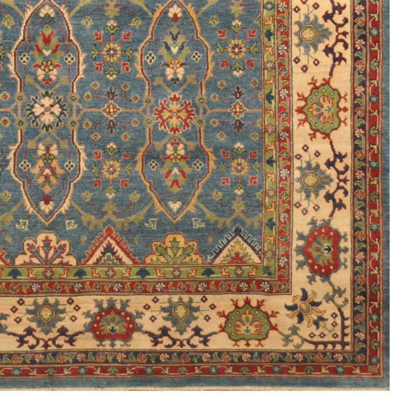 Tapis unique en laine noué à la main Kazak bleu / ivoire / brun de 8 pi x 10 pi Jevon