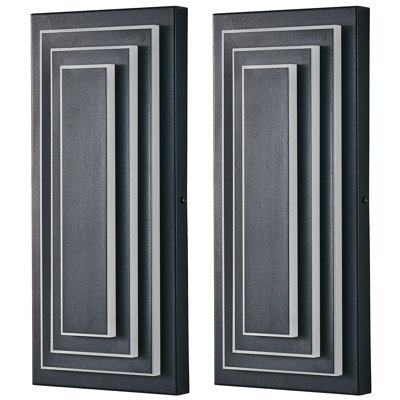 Modern Outdoor LED Wall Sconce (2 Pack), 15.7 Inch Black Exterior Light Fixture, Waterproof 3-Tier Design For Garage, Porch, Patio |  Gift Idea