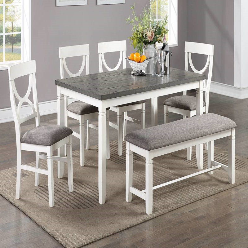 Table de salle à manger 6 pièces 4 chaises d'appoint et un banc en bois d'hévéa blanc