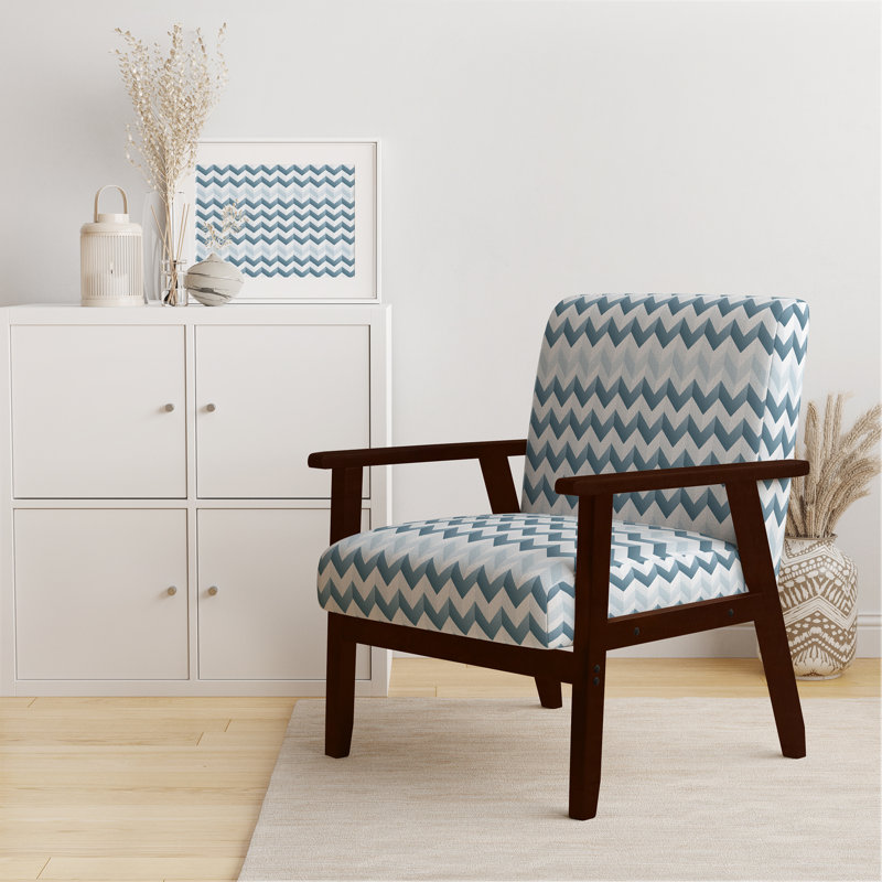 Cantina 23'' Wide Armchair, White/Blue Polyester, Brown Square Arms
