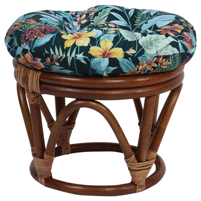 Outdoor 4'' Ottoman Seat Cushion, Blue/Green Floral