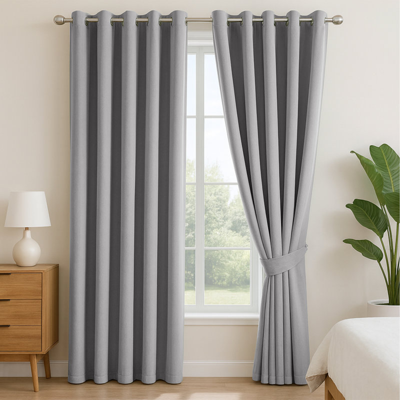 100% Linen Blackout Curtains - Thermal Insulated Eyelet Grommet Room Darkening Luxury Window Panels, GREY