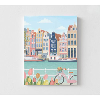 Tulips by the Canal – Amsterdam Travel Art Print