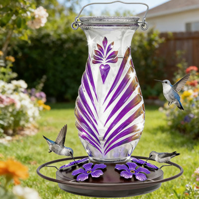 Verre Yamika - 5 ports d'alimentation avec perchoir intégré, fuite, conception rétro matricielle, pour jardin, patio, terrasse, cadeau de fête des Mères