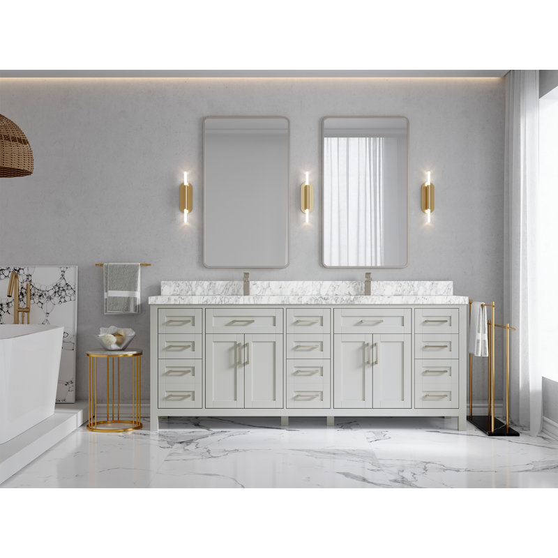 Huntwood 84" Double Bathroom Vanity Set, Carrara Marble