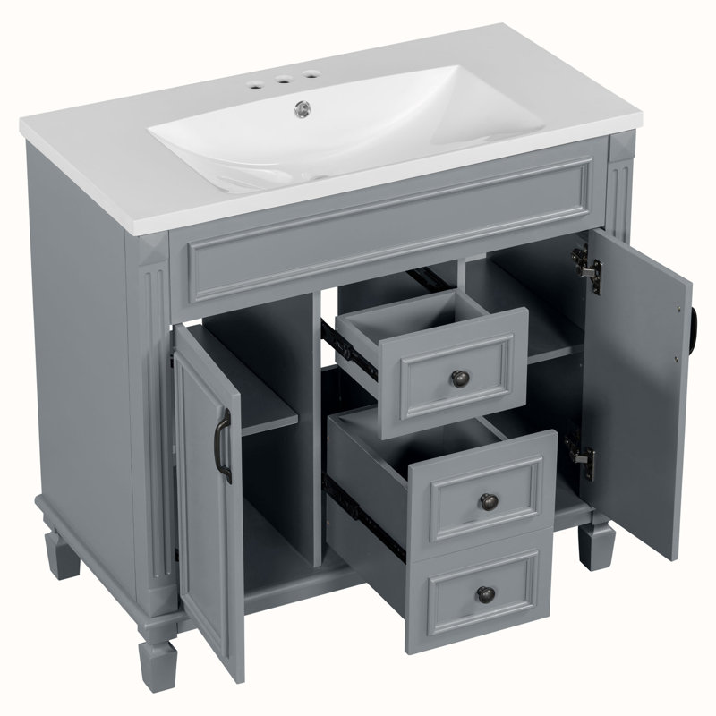 Dushaj 35.9'' Single Bathroom Vanity with Resin Top, Gray