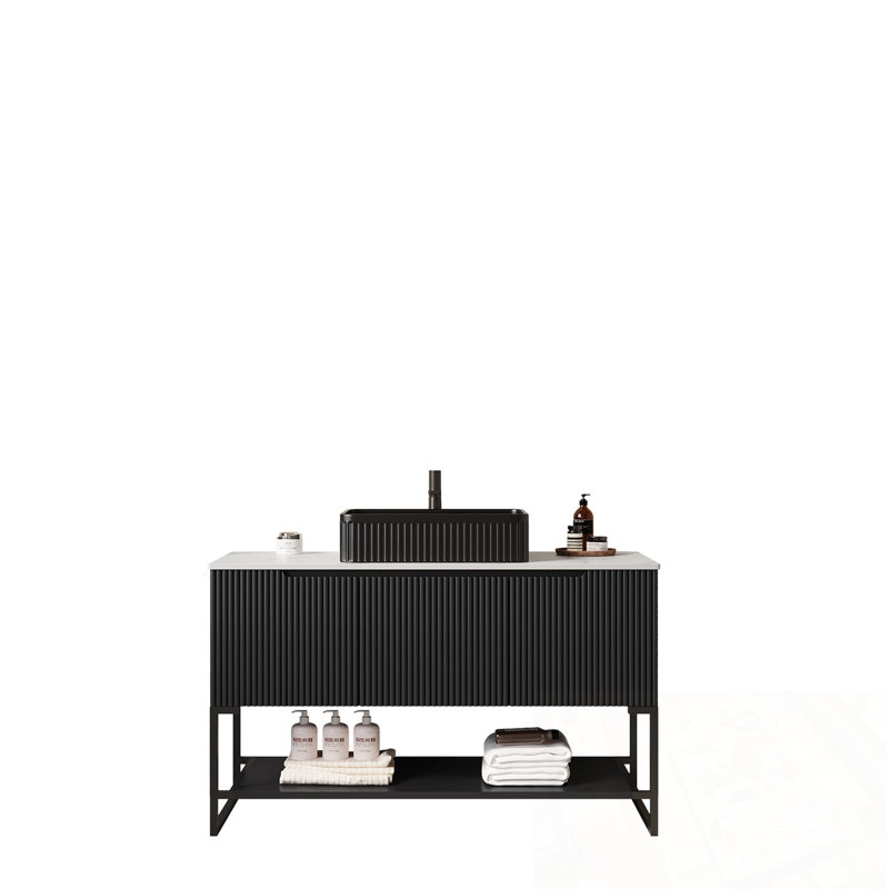 Meuble-lavabo de salle de bain avec lavabo, 3 portes et tablette ouverte