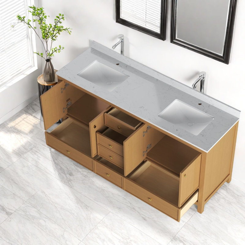 Meuble-lavabo spacieux en bois de chêne avec lavabo en céramique moderne