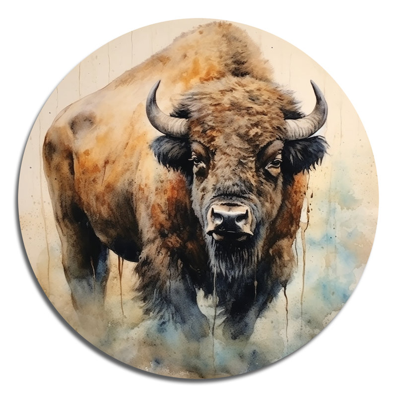Buffalo Majesty - animaux, art en métal rond, H 16 po x l 16 po