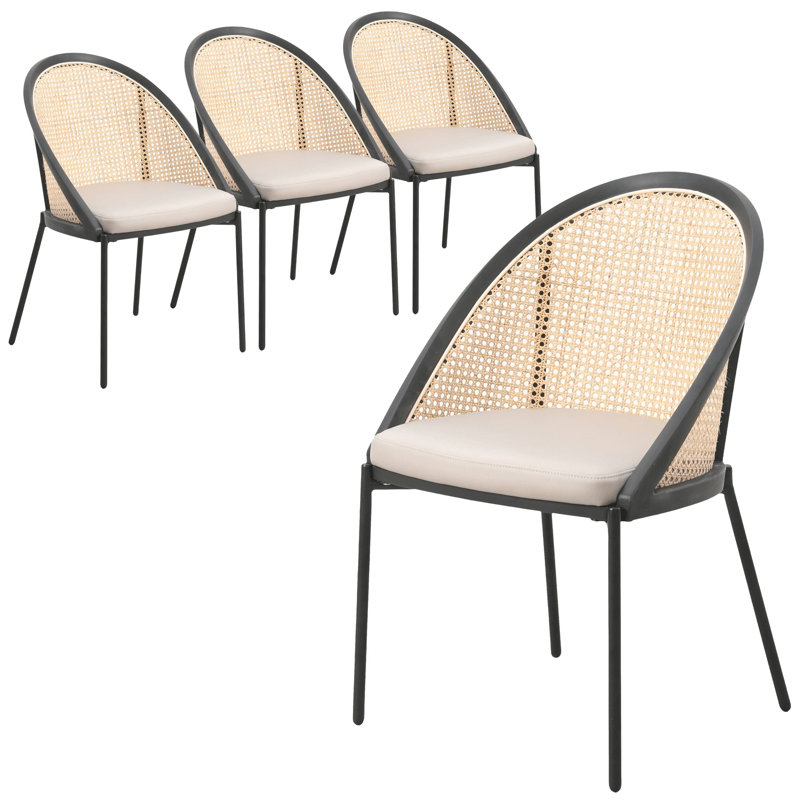 Lashelia Upholstered Dining Chairs With Wicker Back And Stainless Steel Legs, Set Of 4 Lashelia, Taupe