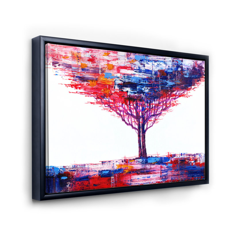 Impressionniste sur un arbre coloré abstrait sur un fond blanc, Toile encadrée noire, H 12 po x l 20 po x p 1 po