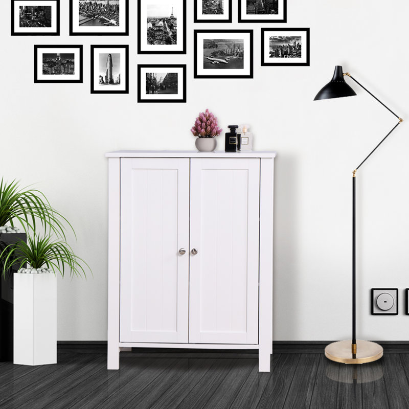 Armoire de plancher blanche pour salle de bain avec porte double et tablette réglable - ajoute une touche d'élégance à vos portes