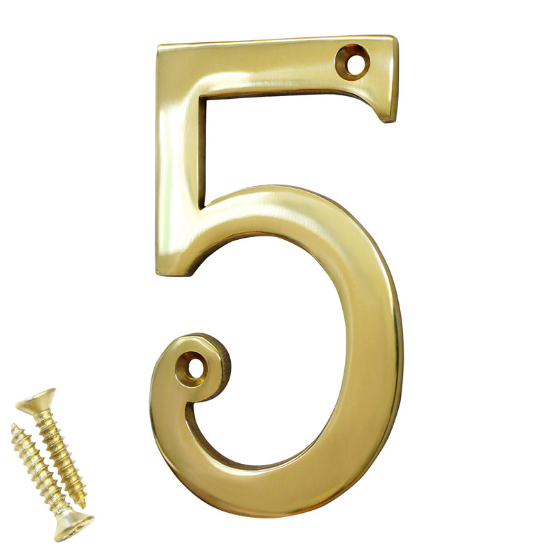 Numéro de maison 4 po, 5, Laiton poli