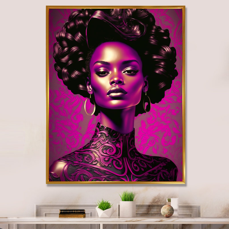 Cleta Vintage High Fashion, modèle afro-américain sur toile, H 40 po x l 30 po x P 1,5 po, Cadre flottant doré