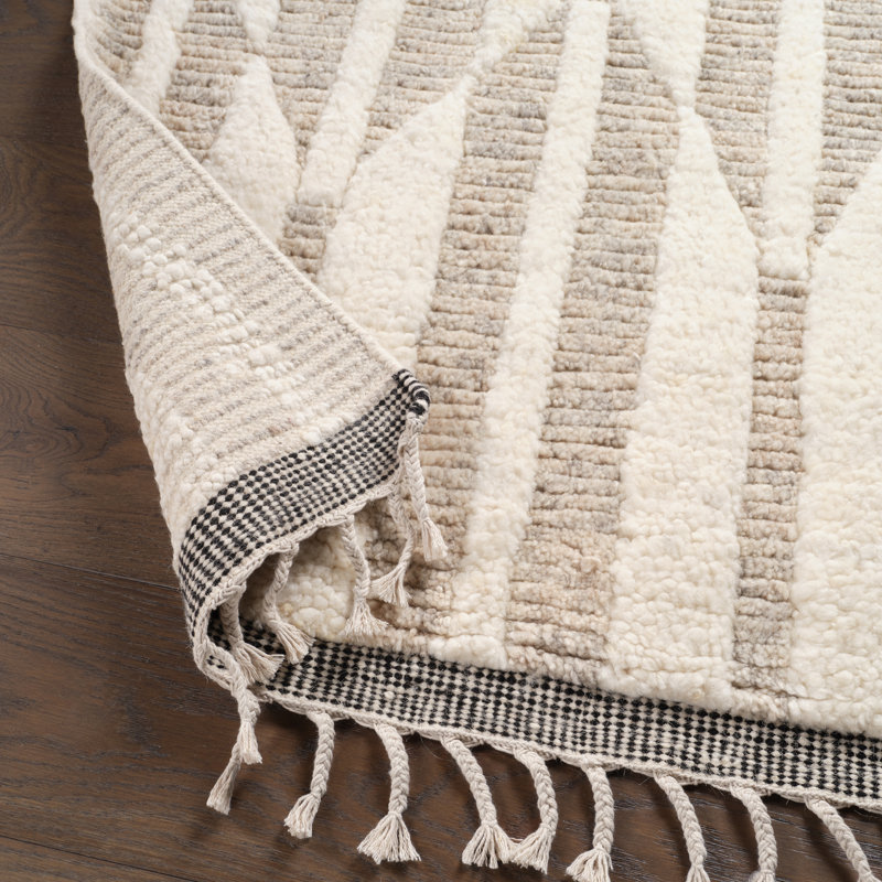 Hand Knotted Wool Geometric Area Rug in Beige/Ivory, Rectangle 8' x 10'