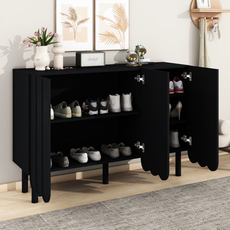 Buffet noir avec tablettes réglables, solide pour l'ameublement stable de décoration de cuisine