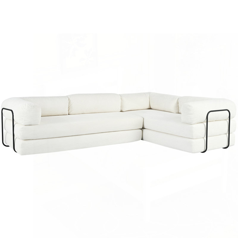 Canapé-lit polyvalent en forme de L pour les espaces de vie et les appartements, Polyester beige
