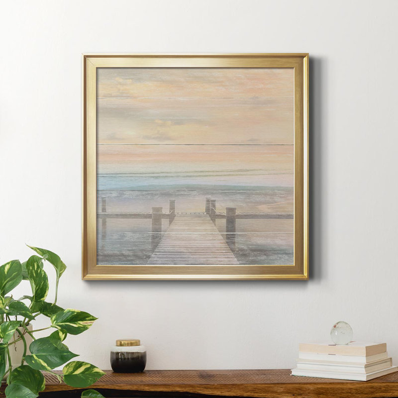The Beach Is Calling - Peinture sur toile encadrée, H 17,5 po x l 17,5 po x P 1,5 po, Or