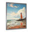 Illustration de plage rétro sur une plage de phare rouge sur toile-1352551567-1352551582