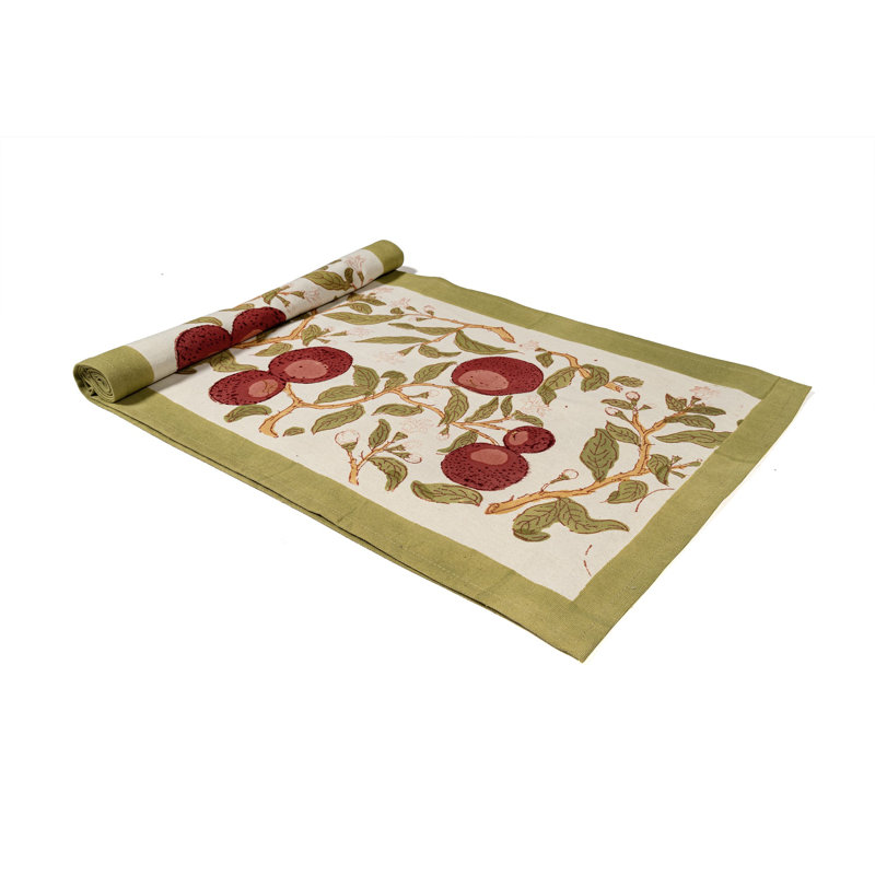 Orange Tree Table Runner - Red Green, 90" L x 16" W
