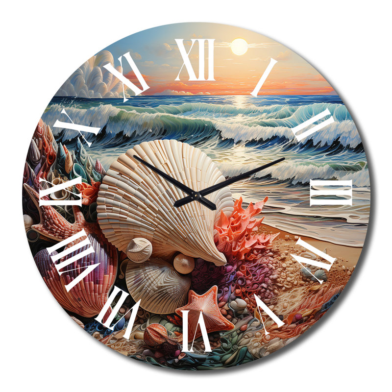 Horloge murale coquillage à la plage symphonique pointillisme - animaux, Grand