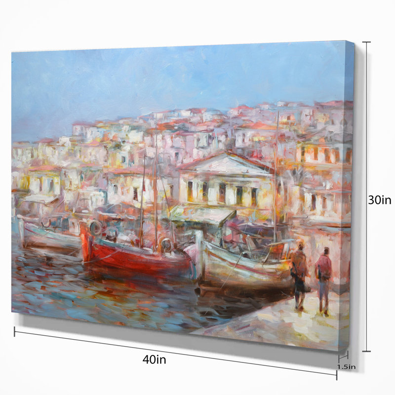 Red Boads In Vintage Village - Imprimé mer et rivage, H 30 po x l 40 po x P 1,5 po, Toile tendue