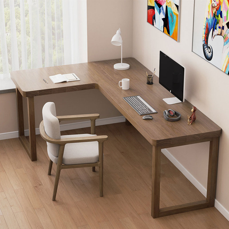 Bureau en bois massif en forme de L brun noisette, H 29,53 po x l 55,12 po x P 39,37 po, Retour à gauche