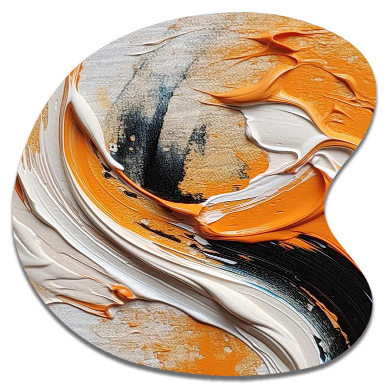 «Clarysse - Abstract Spirals», art mural asymétrique en métal pour le salon, reproduction d'art en métal de forme irrégulière orange