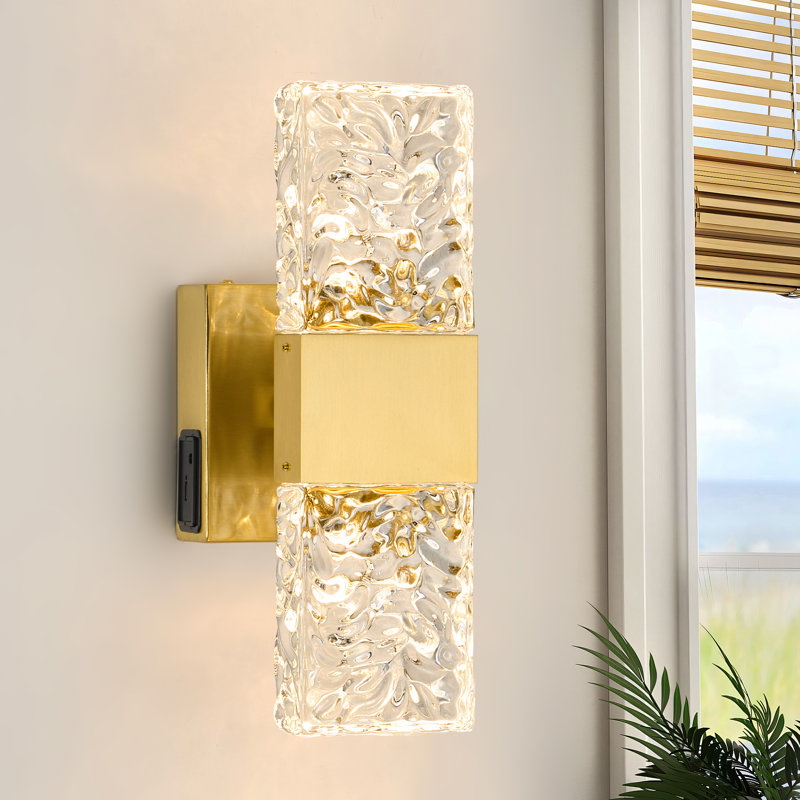 Applique murale à DEL 11,8 po à DEL réglable en cristal avec télécommande, Or brossé