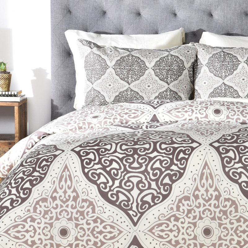 Curly Rhombus Traditional Polyester Damask Duvet Cover, Queen Duvet Cover