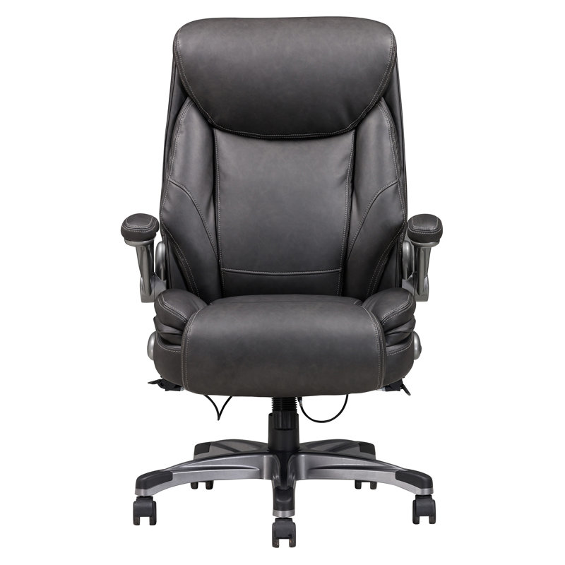 Chaise de bureau à hauteur ajustable en cuir retravaillé gris, pivotant à 360 °, accoudoirs et hauteur polyvalents, chaise en cuir contreplaqué, texture en filet luxueux