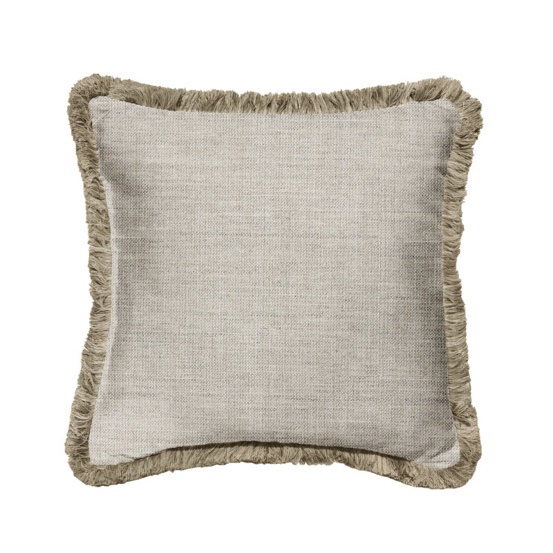 Fringed Outdoor Throw Pillow, Gray/Taupe