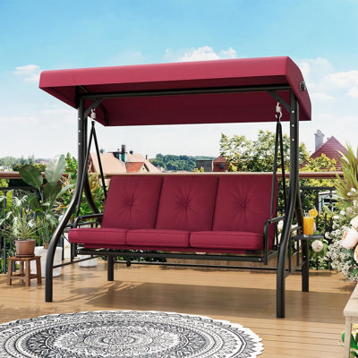 Balancelle d'extérieur 3 places avec auvent réglable, lit de patio convertible avec support, coussins épais