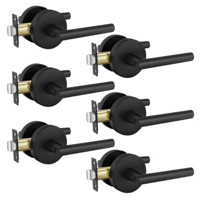 Closet Door Handles Interior, Matte Black Passage Door Handle, Black Hall and Closet Door Levers for Closets, Hallway, Heavy Duty Zinc Alloy (6 Pack)