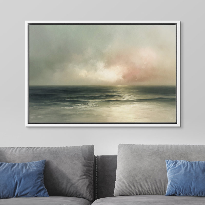 «Green Coastal Brach Ocean», reproduction d'art sur toile encadrée, Blanc, H 24 po x l 36 po