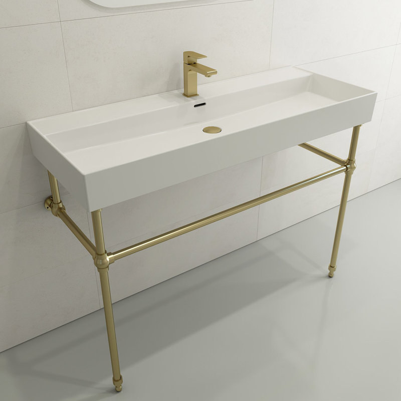 Milano 47.4'' L Bathroom Sink, White, Single-Hole
