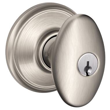 Camelot Trim Satin Nickel Entry Exterior Door Handleset and Georgian Door  Knob Rated AAA Security