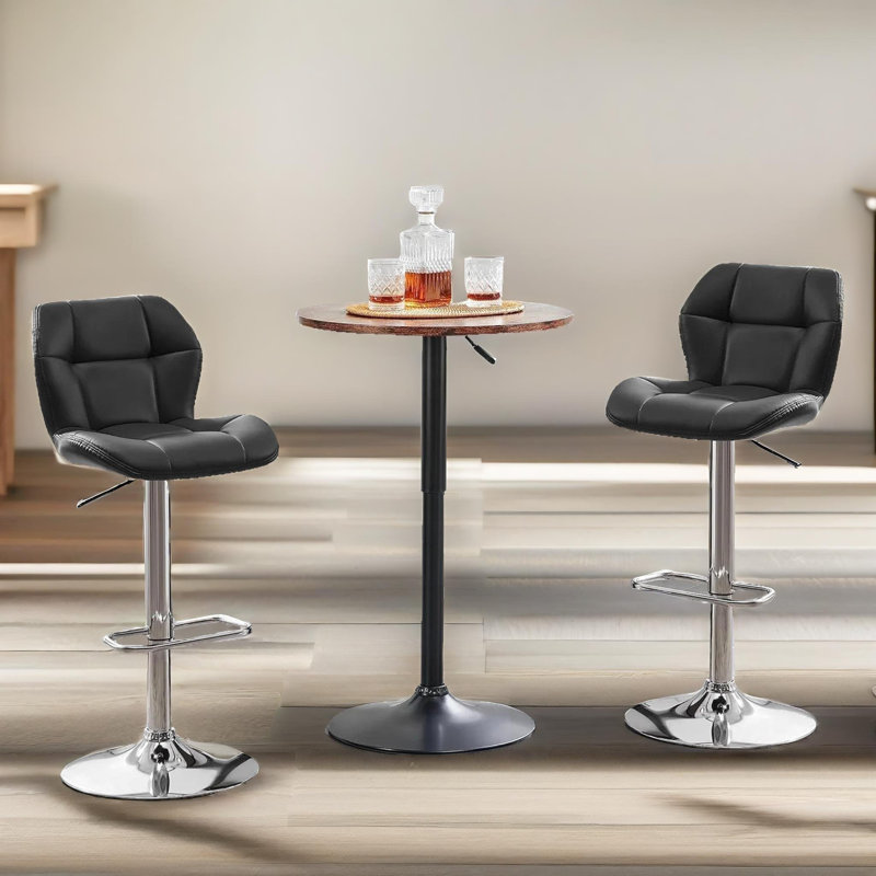 Begajeta Two Adjustable Height Bar Stools, Swivel Stool, Vegan Leather, Kitchen Dining Chair, Black