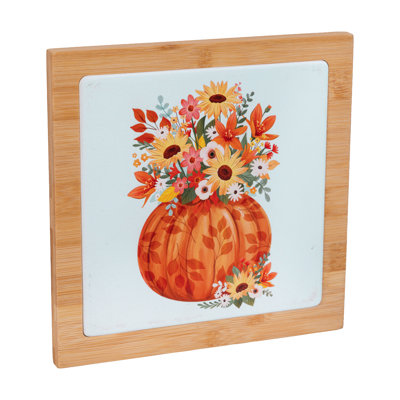 Sous-plat carré en céramique et en bois, motif citrouille, 19,8 cm (7,8 po)