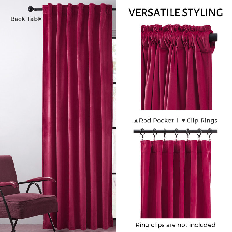 Aikens Blackout Rod Pocket and Back Tab Curtain Panel, 52" W x 84" L, Burgundy