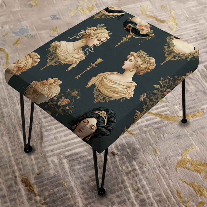 Beige Victorian Cameo Portraits - Floral Rectangle Ottoman