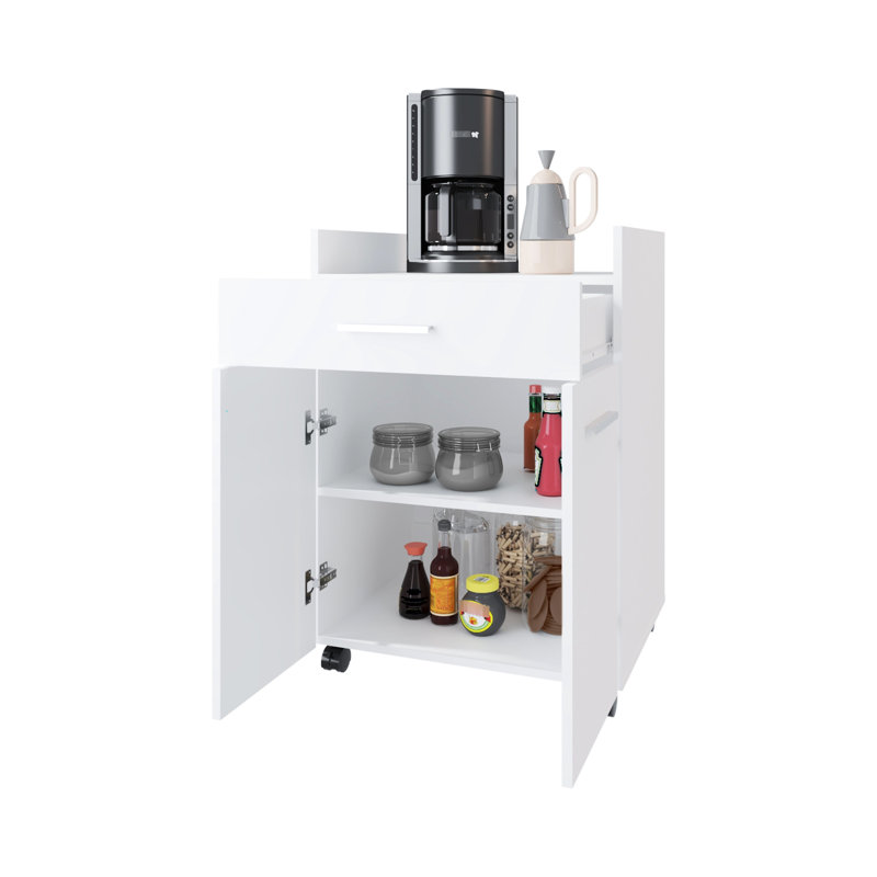 Chariot de cuisine blanc avec 1 tiroir et 2 portes, solution de rangement pour l'organisation, repositionnement en douceur de la base de la roulette, matériau en panneau de particules, hauteur de 32,88 po, largeur de 18,71 po, profondeur de 23,6 po - portes finies