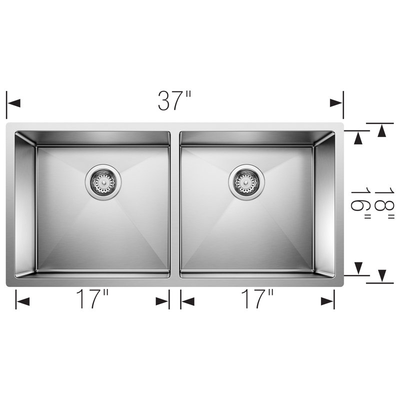 Precision R10 37" 50/50 Double Bowl Undermount Stainless Steel Kitchen Sink