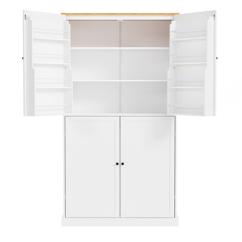 Grande armoire de rangement autoportante avec 2 tiroirs, 2 tablettes réglables et 8 tablettes de porte, Blanc
