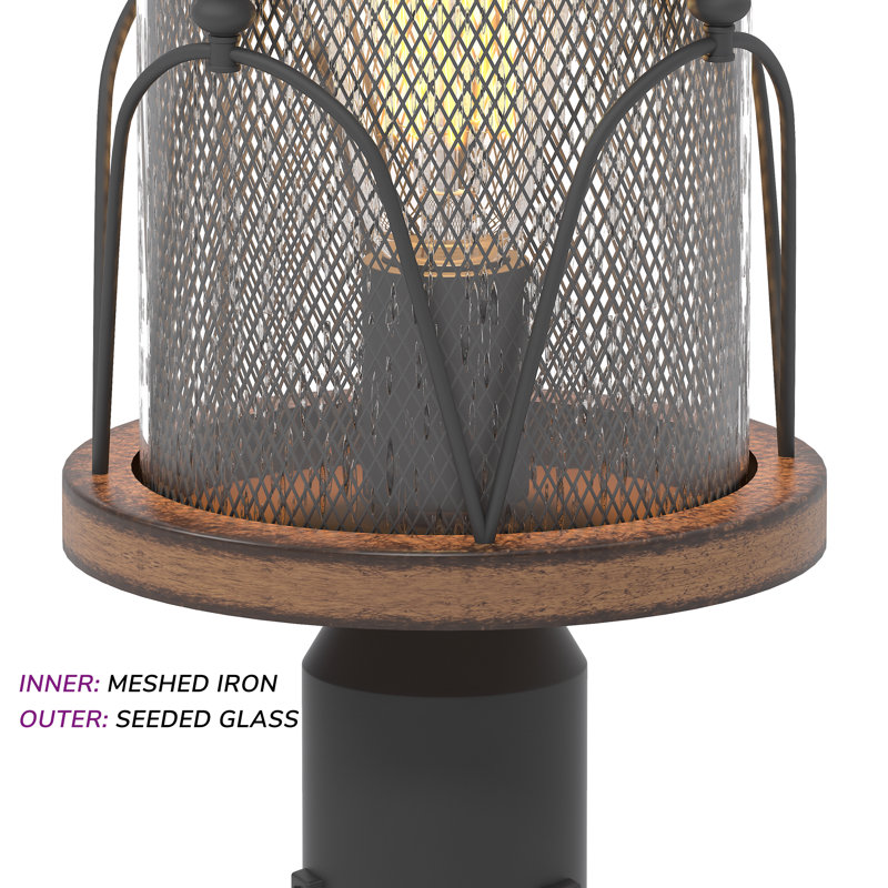 Matte Black and Barnwood Outdoor Post Light with Seeded Glass