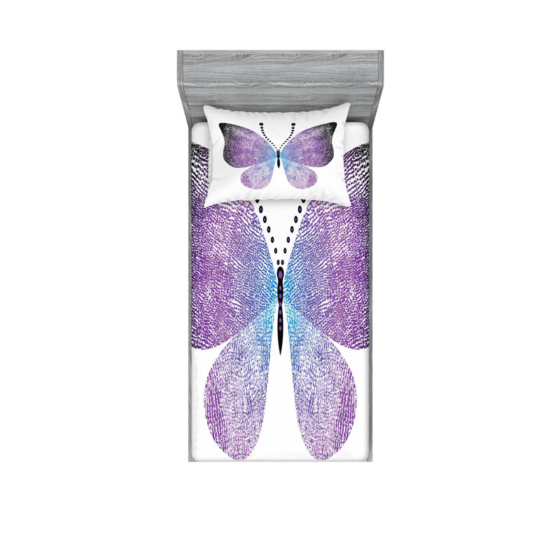 Ensemble de draps et taies décoratives à motif de papillons Ambesonne, mauve foncé et violet