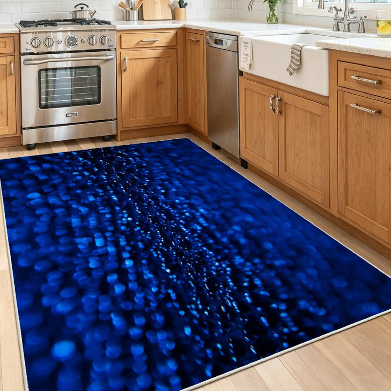 Blue Cobalt Water Drop Abstract Wet Backdrop Bright Machine Washable Indoor Area Rug, Rectangle 55" x 79"